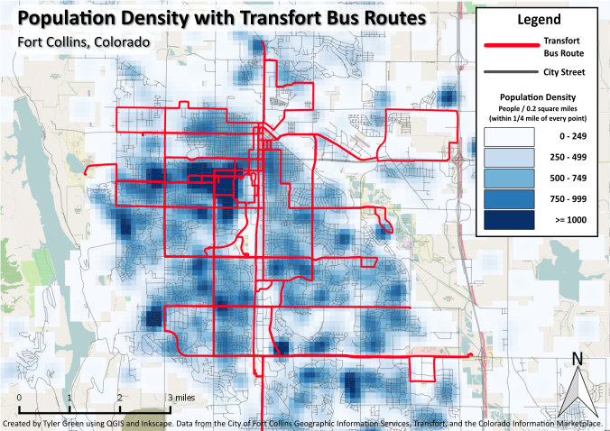 Population Density with Transfort Bus Stops